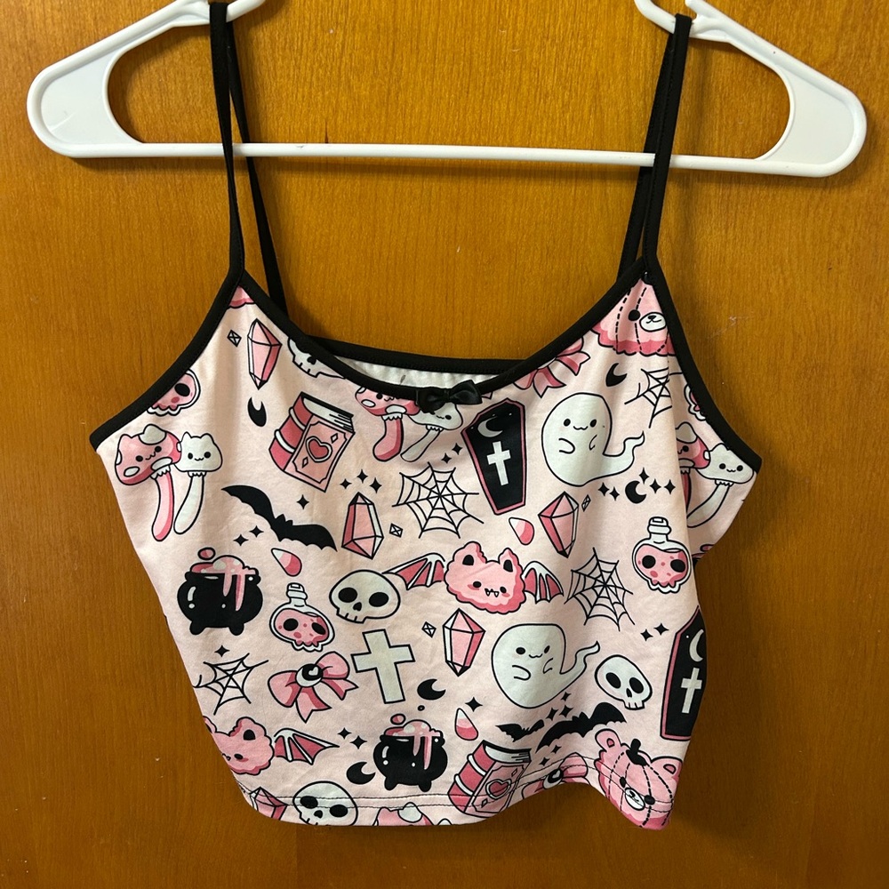 Pink Pastel Gothic Kawaii Spaghetti Strap Crop Top
